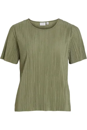 VILA Green Short Sleeved Plisse Top