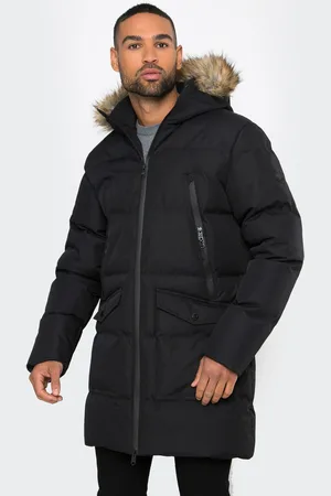 Threadbare Black Showerproof Longline Hooded Padded Parka Coat XL