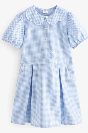 Next Cotton Rich Scalloped Collar Gingham School Dress (3-14yrs) 13 Years (158cm)