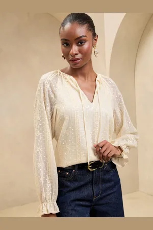 Lipsy London Cream Sequin Embroidered Blouse AU 16
