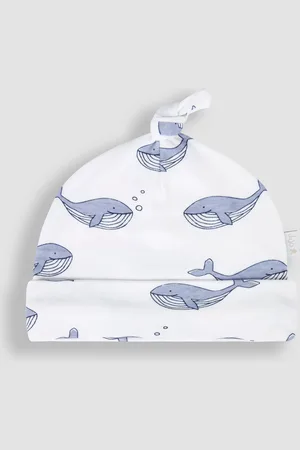 JoJo Maman Bébé Blue Whale Print Cotton Baby Hat Upto 3 Months (50