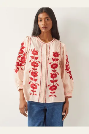Monsoon Pink Bronte Floral Embroidered 100% Cotton Blouse M