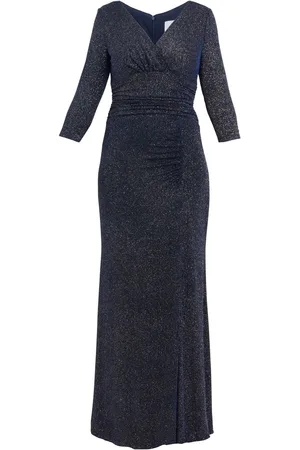 Gina Bacconi Eugenie Metallic Maxi Dress With Ruched Waist And Front Slit AU 12