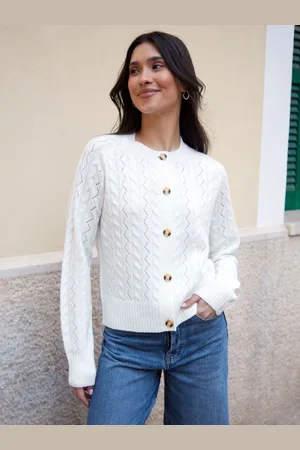 Threadbare Cream Button Up Pointelle Knit Cardigan AU 16