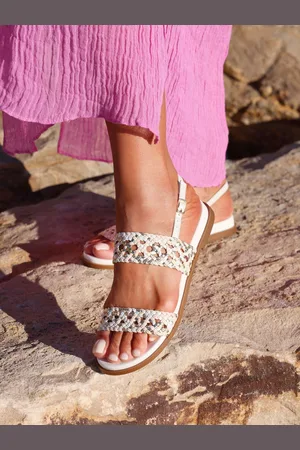Linzi White Galia Handwoven Double Strap Flat Sandals AU 5 (EU 36)