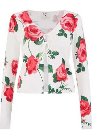 Yumi White Rose Print Cardigan With Tie Front S