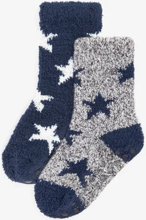 Next Navy Blue/Grey Stars Cosy Socks 2 Pack 9-12 Jnr