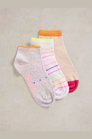 White Stuff Natural Fluro Trainers Socks 3 Pack UK 3