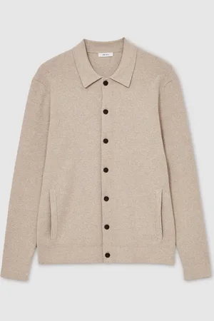 Reiss Oatmeal Melange Saint Fine-Ribbed Button-Through Cardigan XL