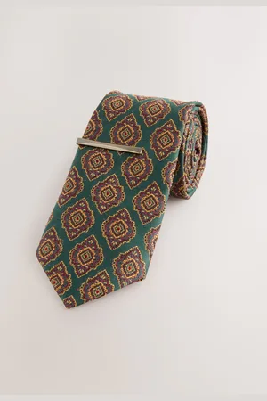 Next Green Geometric Print Tie with Tie Clip One