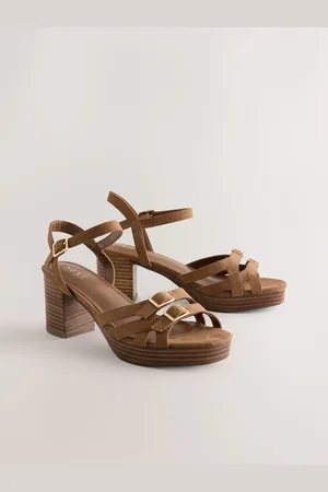 Next Tan Brown Forever Comfort Round Toe Low Strap Buckle Detail Platform Sandals AU 6 (EU 37)