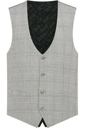 Remus Grey Slim Fit Checked Stretch Waistcoat 40