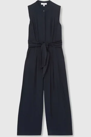 Reiss Navy Raven Petite Wide-Leg Belted Jumpsuit AU 14