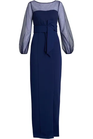 Gina Bacconi Joanne Crepe And Mesh Maxi Dress AU 12
