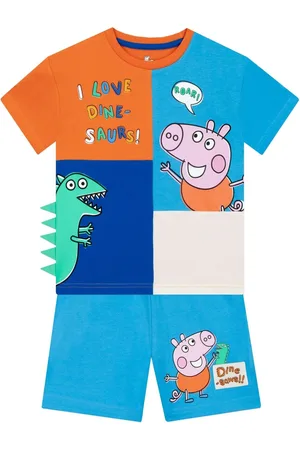 Character Blue Peppa Pig George Pig And Dinosaur T-Shirt And Shorts Outfit Set 116122cm