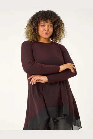 Roman Red Curve Glitter Chiffon Hem Tunic Top AU 18