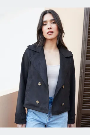 Threadbare Black Suedette Cropped Trench Jacket AU 14