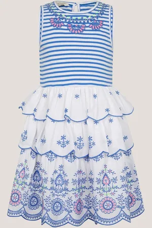 Monsoon 100% Cotton Broderie Stripe Tiered Dress 3
