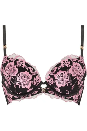 Ann Summers Black Pad Plunge Endless Attraction Foiled Embroidery Fuller Bust DD+ Non-Padded Plunge Bra 34 E