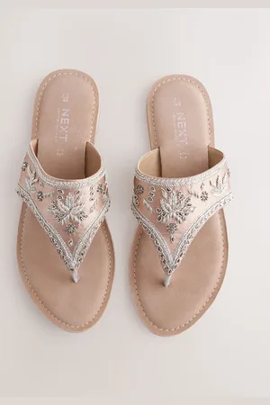 Next Pink Suede Standard/Wide Fit Forever Comfort Chunky Beaded Toe Thong Sandals AU 8 W (EU 39)