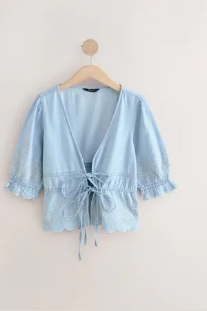 Next 100% Cotton Tie Front Lightweight Denim Top AU 18