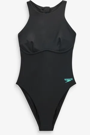 Speedo Black Racer Zip Swimsuit with Built in Swim Bra AU 18
