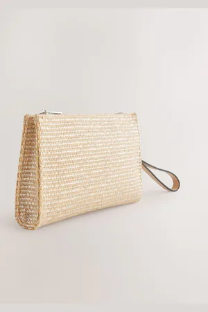 Next Gold Raffia Structured Clutch Bag One