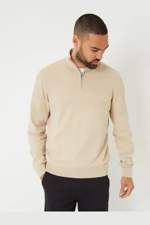 Threadbare Light Brown Long Sleeve Textured Knitted Quarter Zip Jumper S
