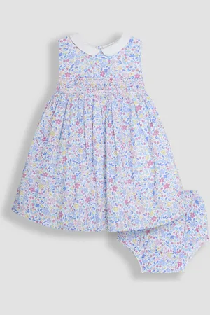 JoJo Maman Bébé Floral Print Smocked Sleeveless Summer 100% Cotton Dress 4