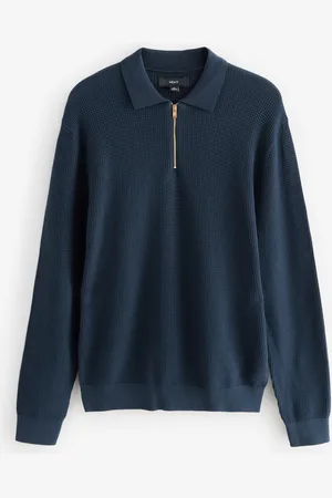 Next Regular Fit 100% Cotton Long Sleeve Textured Knit Quarter Zip Polo Shirt 3X-Large Regular