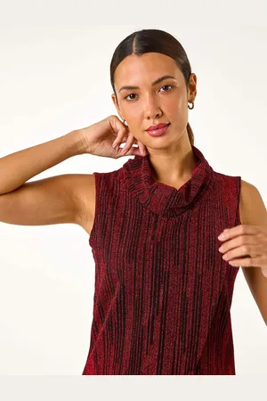 Roman Red Shimmer Line Cowl Neck Tunic Top AU 20