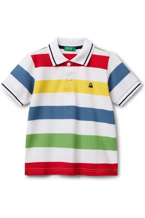 Benetton Younger Boys Blue Striped 100% Cotton Polo Shirt 4