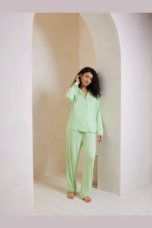 Chelsea Peers Green TENCEL Modal Long Button Up Pyjamas Set AU 16