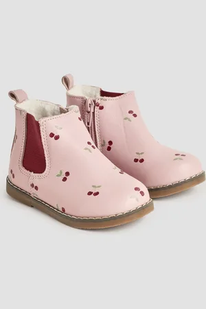 JoJo Maman Bébé Pink Pretty Cherry Print Leather Chelsea Boots AU 11 (EU 29)