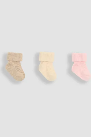 JoJo Maman Bébé Dusky Pink 3-Pack Ribbed Baby Socks Newborn