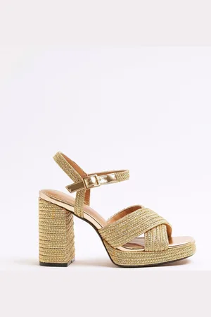 River Island Gold Raffia Platform Heeled Sandals AU 6 (EU 37)