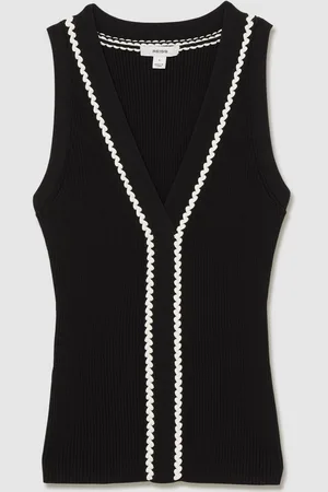 Reiss Black/White Lanette Ribbed Knit Craft Stitch Vest Top S