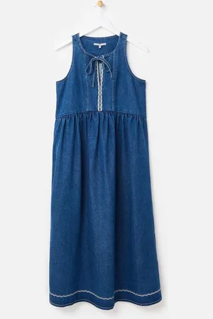 Oliver Bonas Denim Scallop Stitch Sleeveless Midi Dress 6