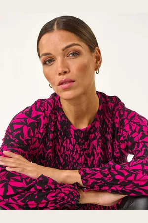 Roman Pink Abstract Printed Shirred Tunic Top AU 10