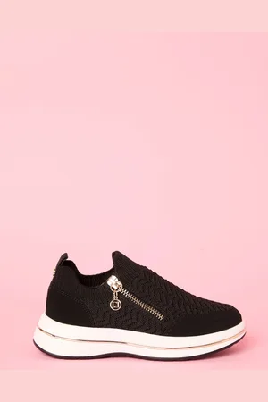 Lipsy London Black Pull On Side Zip Stretch Knit Chunky Trainers AU 2 (EU 34.5)