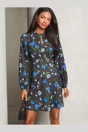 Lipsy London Mini Printed Long Sleeve Keyhole Underbust Dress AU 6