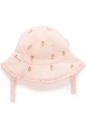 Purebaby Pink Embroidered 100% Cotton Sun Hat xs