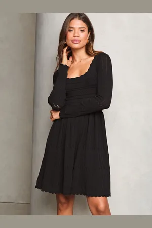 Lipsy London Petite Long Sleeve Stitch Detail Lantern Knitted Dress AU 8