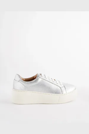 Next Silver Lace Up Signature Forever Comfort Leather Chunky Wedge Platform Trainers AU 5 (EU 35.5)