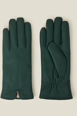 Accessorize Green Faux Fur Lined Leather Gloves M-L