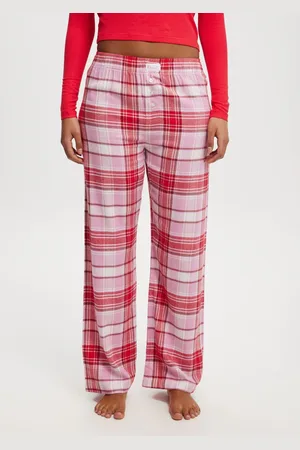Cotton On Pink/WhiteRed Boyfriend Flannel Wide Leg Boxer Trousers XL
