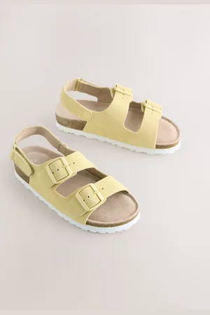 Next Yellow Suede Wide Fit (G) Touch Fastening Strap Corkbed Sandals AU 6 (EU 39)