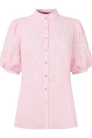 Joe Browns Pink Frilly Neck Broderie Embroidered Blouse AU 12