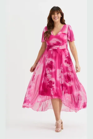 Scarlett & Jo Tilly Wine Rose Print Angel Sleeve Sweetheart Dress AU 18