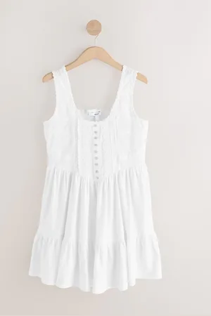 Next Embroidery Corset Waist Mini 100% Cotton Dress AU 8